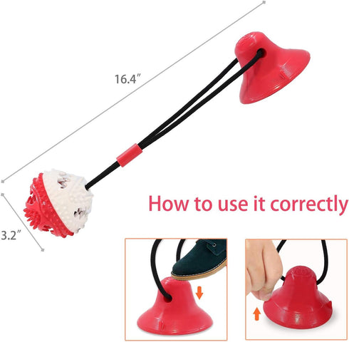 Dog Toys, Chew Toys for Aggressive Chewers, Rope Toys with Suction Cup for Puppy Dogs, Teething Puzzle Toy (Red)
