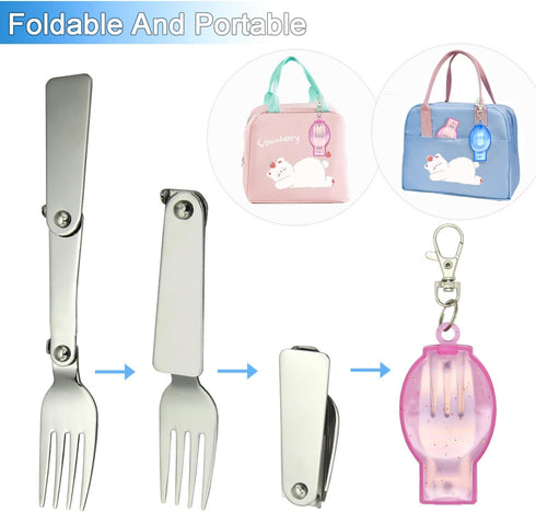 Folding Spoon And Fork Folding Fork Folding Spoon Foldable Fork And Spoon Set With Case Travel Forks Spoons For Camping Picnic 2PCS by Kaiyuan Dynasty
