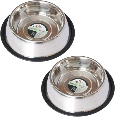 ICONIC PET 2 Pack Stainless Steel Non-Skid Pet Food/Water Bowls - 16 oz with Rubber Rings, Rust-Free and Stable