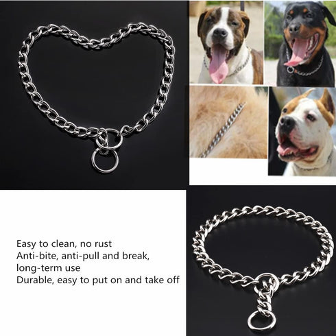 Heavy Duty Chain Dog Collar, Stainless Steel Metal Link for Training and Walking (15.5inches)