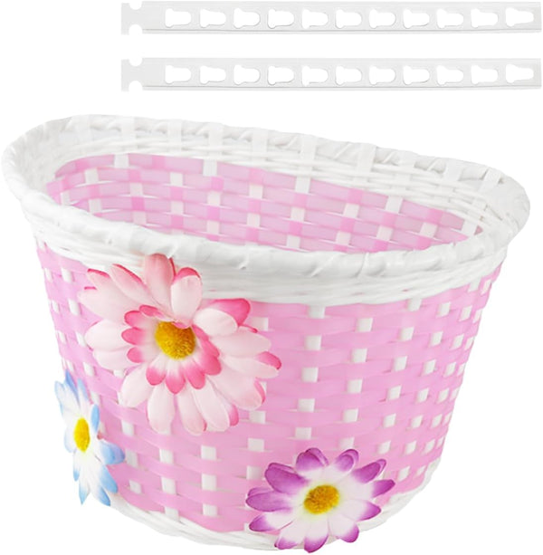 Kid Bike Basket - Flower Style Plastic Front Handlebar Basket for Outdoor Cycling
