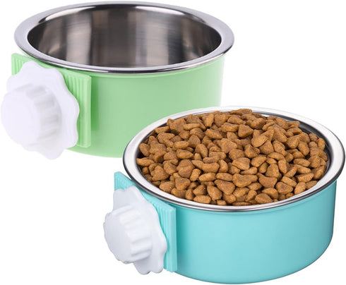 2 Pieces Removable Stainless Steel Crate Dog Bowl, Hanging Food Water Feeder for Puppy, Medium Dog, Cat