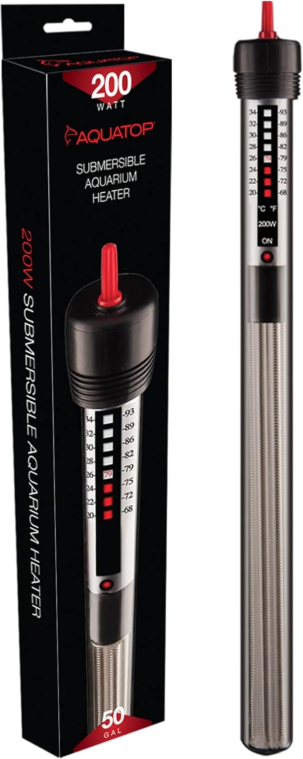 Aquatop 200W Aquarium Submersible Glass Heater, Fully Submersible for Fish Tanks Up to 50 Gallons