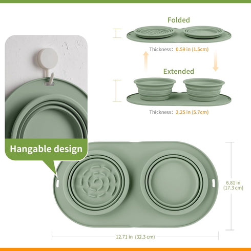 Puppy Dog Bowl, Collapsible Travel Bowls for Food and Water, No Spills, Suitable for Small and Medium Dogs (Green)