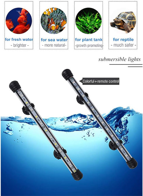 MQ 8 in Submersible LED Aquarium Light, 1.2W Color Changing Fish Tank Light with Remote Control, IP68, 9 LEDs for 10-15