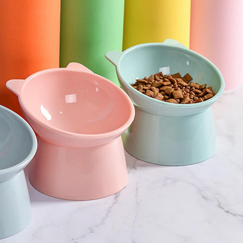 Raised Cat Bowl, Elevated Cat Feeding Bowls with Stand Tilted, Anti Vomit Cat Food Bowl Cat Feeding Bowls Neck Protective Bowl for Pets 15° Tilted Raised Cat Feeder ()