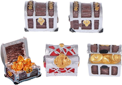 5pcs Pirate Chest Aquarium Decor, Treasure Chest Accessory for Fish Tank Microlandscape