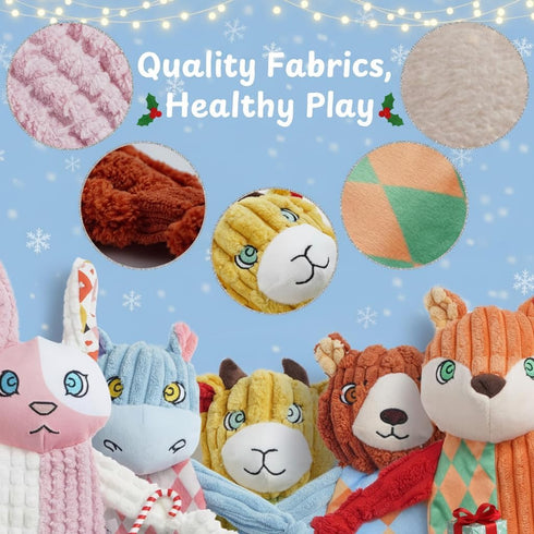 5PC Nocciola No Stuffing Puppy Toys - Dog Toys Plushies Whimsical Variety Colors Animal Plush Toy with Squeaky Crinkle