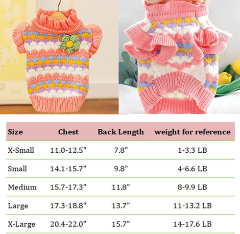 Small Dog Sweater - Knitted Tulip Cat Sweater, Warm Thick Holiday Clothes for Small Dog Girl, Cold Weather Outfit