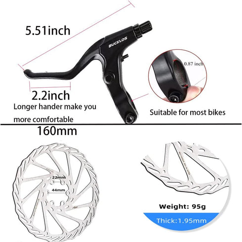 Mountain Bike Disc Brake Kit, MTB Mechanical Line Pulling Disc Brakes Caliper with Aluminum Alloy Levers - BUCKLOS