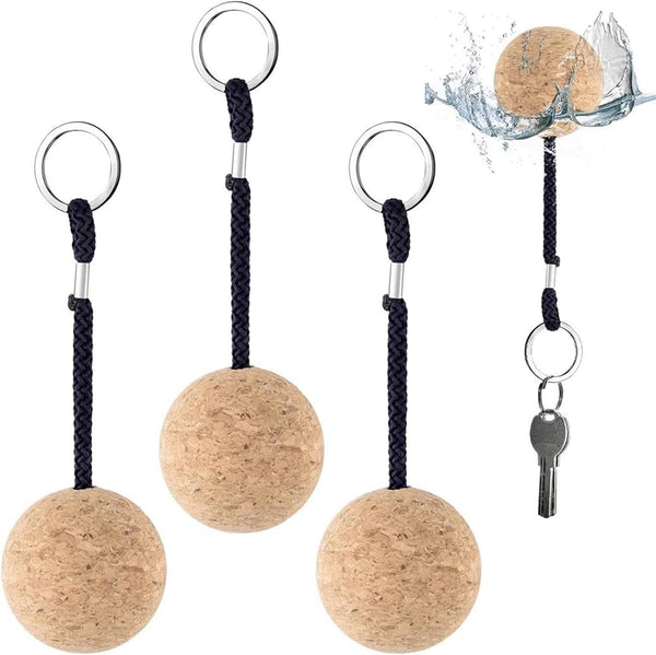 Floating Cork Keyring, 2Pcs Wooden Ball Key Ring for Sailing Boat Water Sport Accessories (#1)