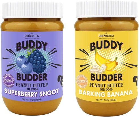 Superberry Snoot + Barkin Banana Buddy Budder, 100% Natural Dog Peanut Butter,