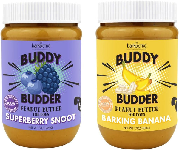 Superberry Snoot + Barkin Banana Buddy Budder, 100% Natural Dog Peanut Butter,