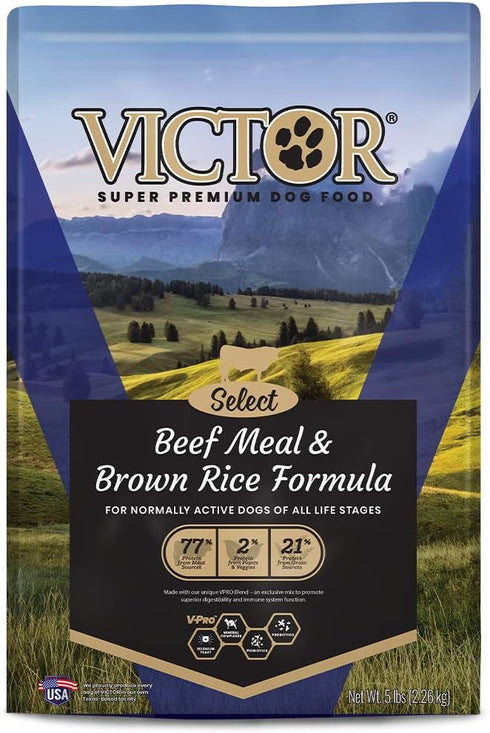 Victor Super Premium Dog Food, Select Beef Meal & Brown Rice Formula, Gluten Free, 5 lbs