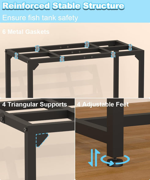 20 Gallon Black Fish Tank Stand, Upgraded Height Aquarium Table with 2 Tiers Storage Shelf, 510 LBS Capacity, 24" L x