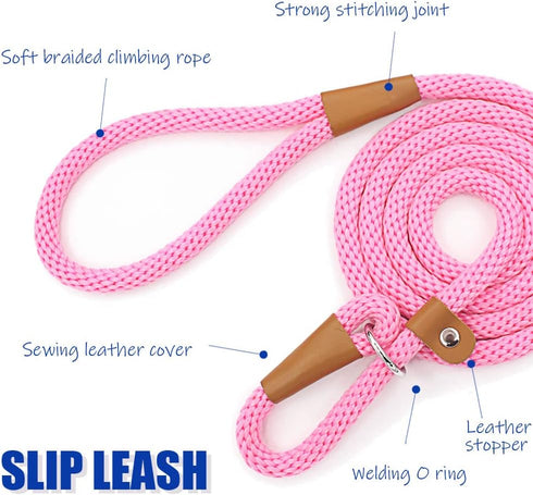 Lynxking Dog Leash Slip Lead, 5 6 8 FT Heavy Duty Braided No Pull Training Leash for Small to Large Dogs
