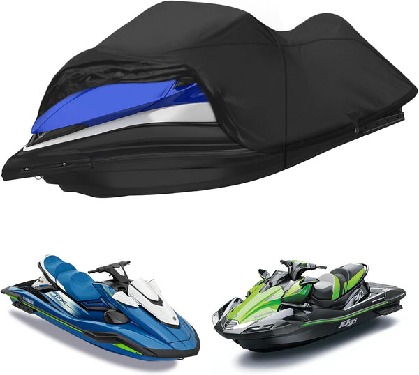 Heavy Duty 420D Waterproof Jet Ski Cover, 136'' to 147'', Adjustable Windproof Strap & Anti-UV for