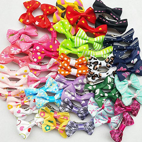 Chenkou Craft 50pcs (25 pairs) Dog Cat Hair Bows with Clips - Pet Grooming Bows in Mixed Colors