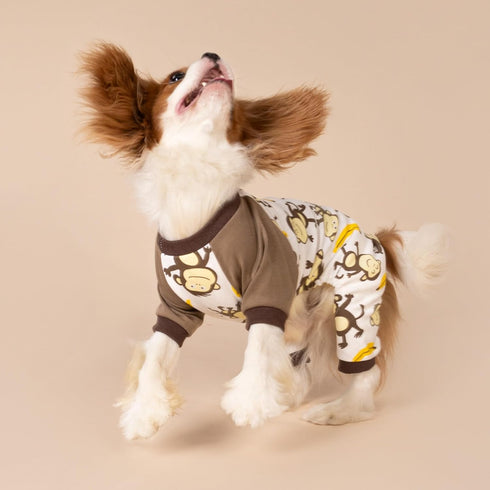 Fitwarm Monkey Dog Pajamas, Cute Dog Clothes for Small Dogs, 100% Breathable Cotton, Brown, Small, Boy Girl