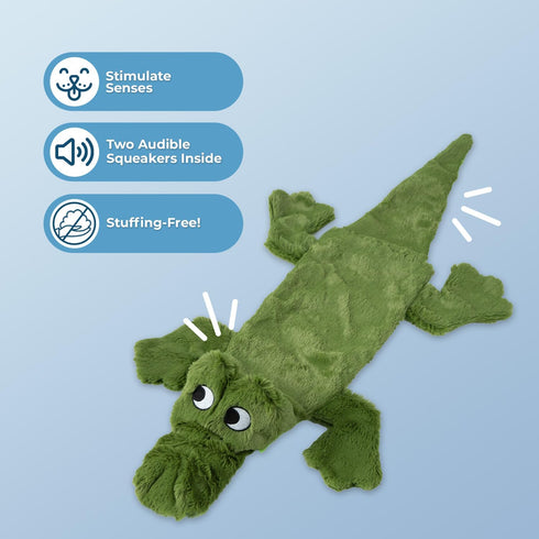 Best Pet Supplies 2-in-1 Stuffless Squeaky Dog Toys, Soft Durable Fabric for Indoor Play, Alligator, Large