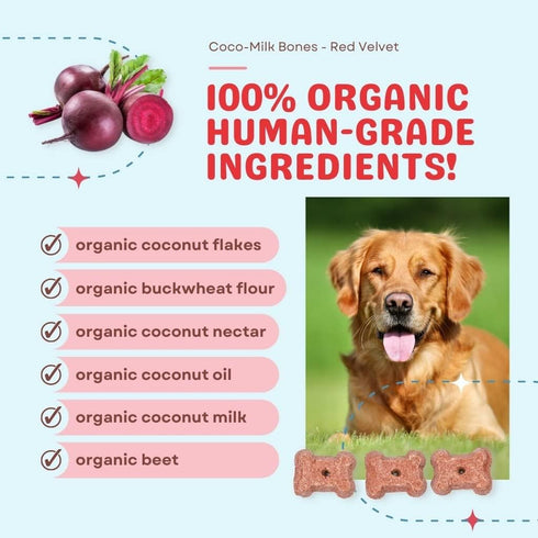 CocoTherapy Red Velvet Coco-Milk Bones - 3 Pack, 6 Ounces Each, USDA Organic