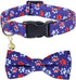 American Flag Dog Collar with Removable Bow Tie - Adjustable Patriotic 4th of July Pet Collar for Small Dogs