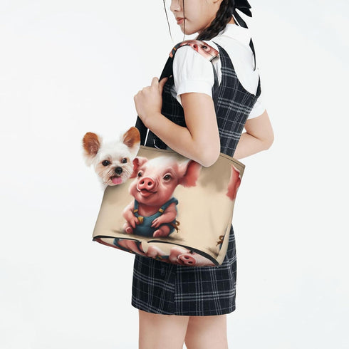 MDATT 13.4 6.1 10.2 Inches Naughty Pig Baby Print Pet Portable Shoulder Bag, Foldable Pet Bag X X