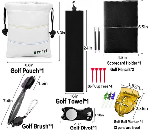 Golf Valuables Pouch, Leather Tee Pouch with Drawstring Closure, Portable Golf Accessories