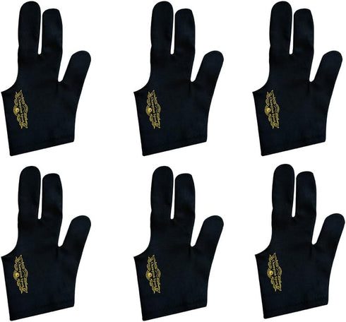 Lot of 6 Champion Sport Black Pool Gloves, Left Handed (6 Gloves)