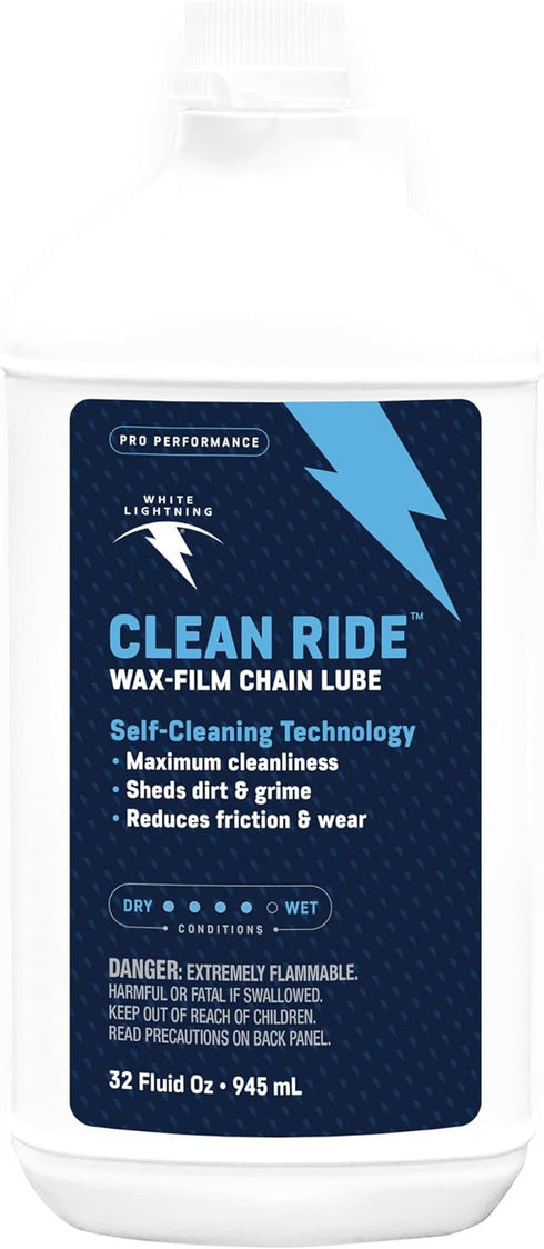 White Lightning Clean Ride Self-Cleaning Wax Bicycle Chain Lubricant 100% Oil-Free, Reduces