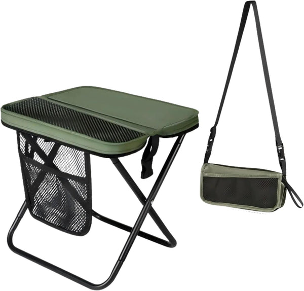 D & D Mart Portable Folding Camping Stool with Storage Pockets, Ultralight Metal Frame Chair for
