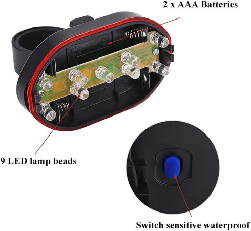 LED Bike Rear Light, Outdoor Waterproof Safety Light, Night Riding Warning Accessory with Red/White Light
