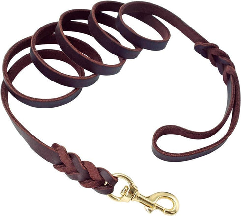 Leather Dog Leash - Latigo Leather Brown Braided Training & Walking Leash - 4 ft by 5/8 in (120cm 1.6cm)