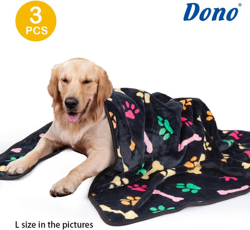 Dono 1 Pack 3 Blankets for Dogs, Soft Fluffy Paw Print Fleece Pet Blanket, Warm Sleep Mat for Dog Cat Kitten