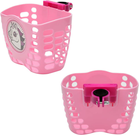 Kids Scooter Basket with Front Handlebar Accessories - Pink, 1 Pair Streamers and Bike Bell for Girls and Boys