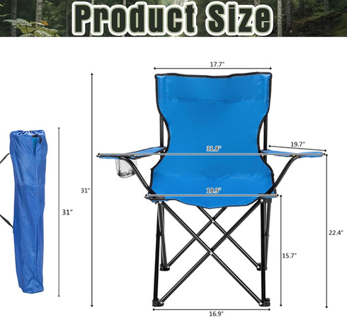 BTinoe Camping Chair with Cup Holder,Blue Folding Chairs for Outside,Oxford Cloth Beach Chair,Heavy Folding Chair