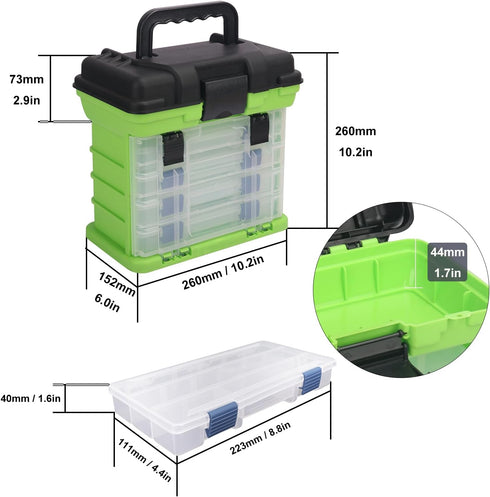 Fishing Tackle Box by KUKLIPJIM, 4 Layers Quick-Access Storage for Fishing Gear (Green)