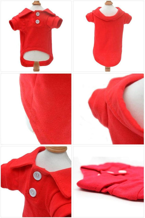 lovelonglong Basic Dog Polo Shirts – Premium Cotton T-Shirts for Large Medium Small Dogs, Red XS, Two-Button Collar