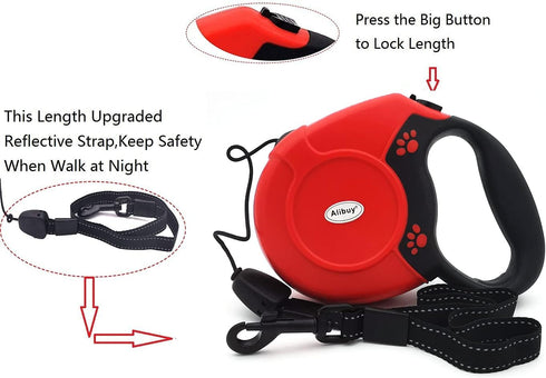 Retractable Dog Leash 26ft Red, 360° Tangle-Free Walking Leash with Non-Slip Handle for Dogs Up to 110 lbs