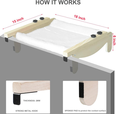 COODIA 2 in1 Hammock Cat Window Perch, Wooden Window Perch for Cats Inside, Cat for Window, Versatile Cat Window Bed