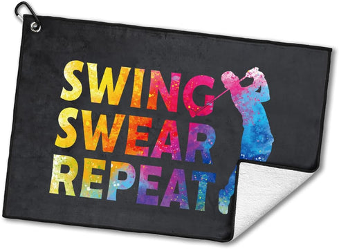Swing Swear Repeat Funny Golf Towel, Polyester and Cotton Blend, Golf Gifts for Men, Husband, Boyfriend, Dad