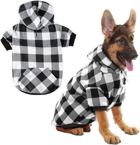 KOOLTAIL Plaid Dog Hoodie - Pet Clothes Sweater with Hat and Pocket for Small Medium Large Dogs, White XL