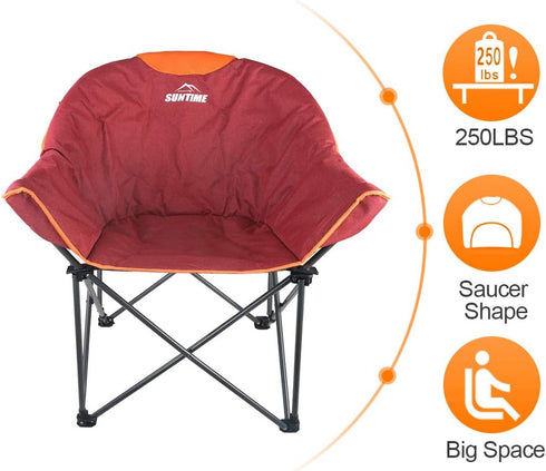 OUTDOOR LIVING SUNTIME Sofa Chair, Oversize Padded Moon Leisure Portable Stable Comfortable Folding Chair for Camping