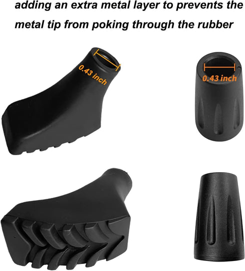 Hiking Walking Sticks Replacement Tips 10 Pack, Rubber Protectors, Snow & Mud Baskets Set for Trekking Poles