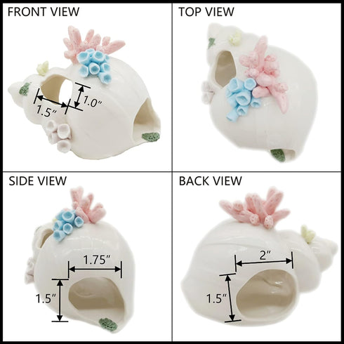 Aquarium Decorations, White Ceramic Conch Thematic Ornament for Betta Fish Hiding, Small and Medium