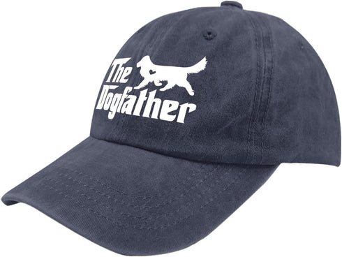 Golden Retriever Hat, The Dogfather Baseball Cap for Men, Vintage Adjustable Dad Hat Navy Blue