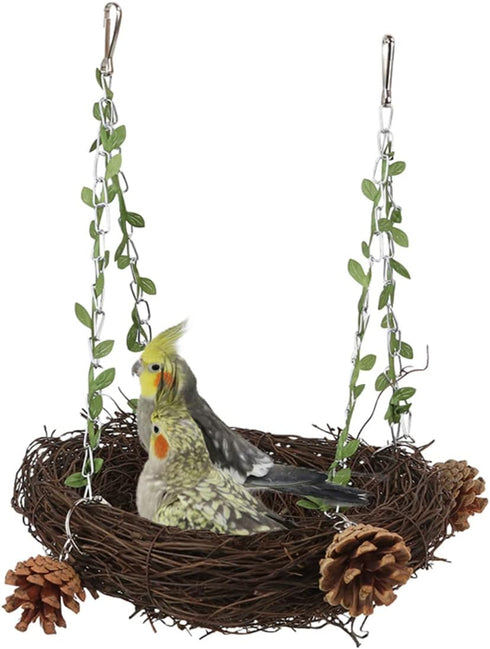 Natural Rattan Nest Bird Swing for Parrot, Parakeet, Cockatiel, Conure, Macaw, Amazon, African Grey, Lovebird (Small)