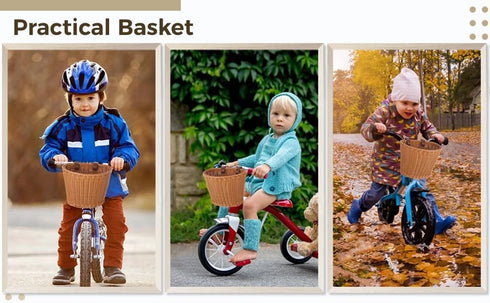 Kid's Bike Basket Front, Bicycle Hanging Basket with Adjustable PU Belts, Weatherproof Rattan Storage