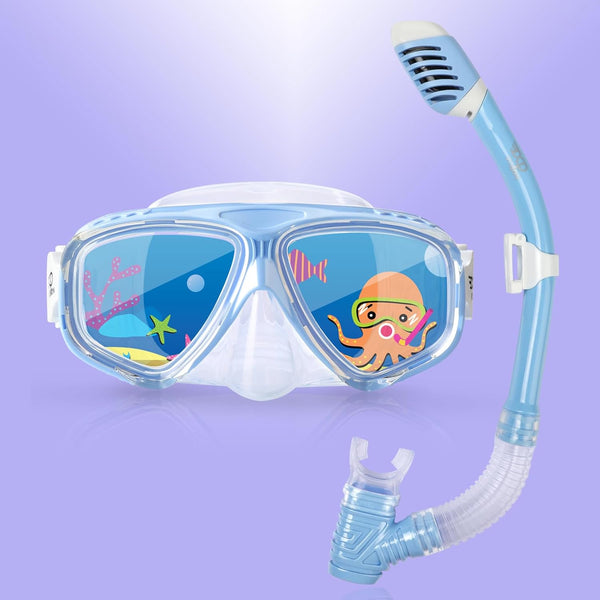 Kids Swim Mask, 180° Panoramic Diving Mask, Anti-Fog Goggles with Nose Cover for Ages 4-14