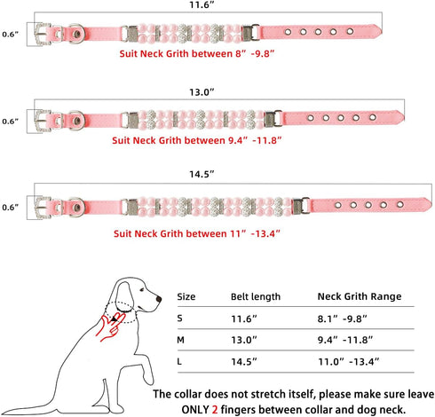 KUDES Small Dog Cat Pearl Collars with Crystal Rhinestone Diamond Décor, Adjustable Fashion PU Leather for Small Pets